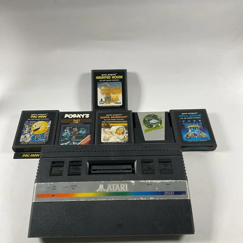 Atari 2600 Junior Console Only & Games - PAC Man. / Frogger / Pinball / Porky's